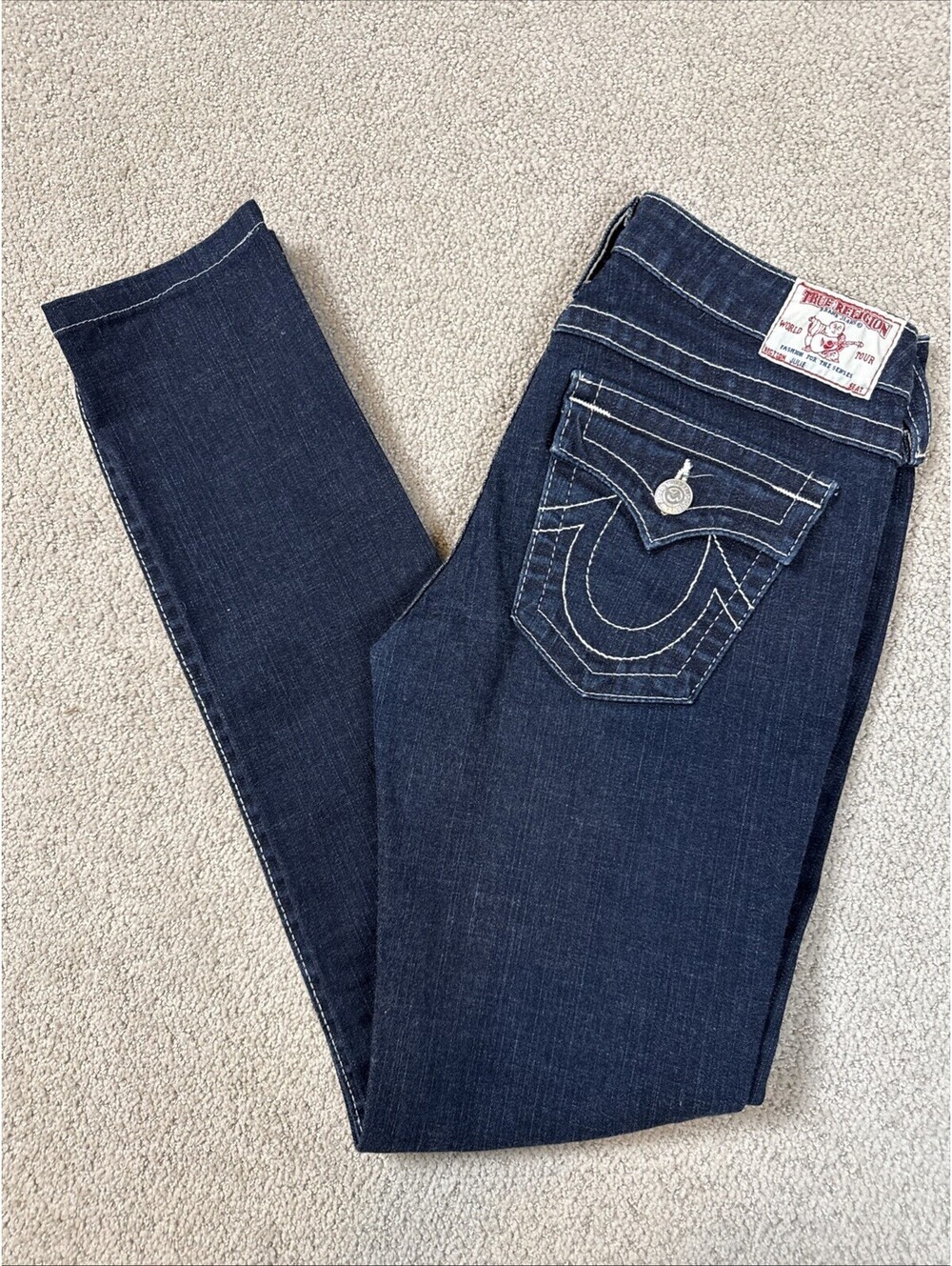 True Religion Julie Skinny Jeans 28 Dark Wash Contrast Stitch Made in USA 10-599